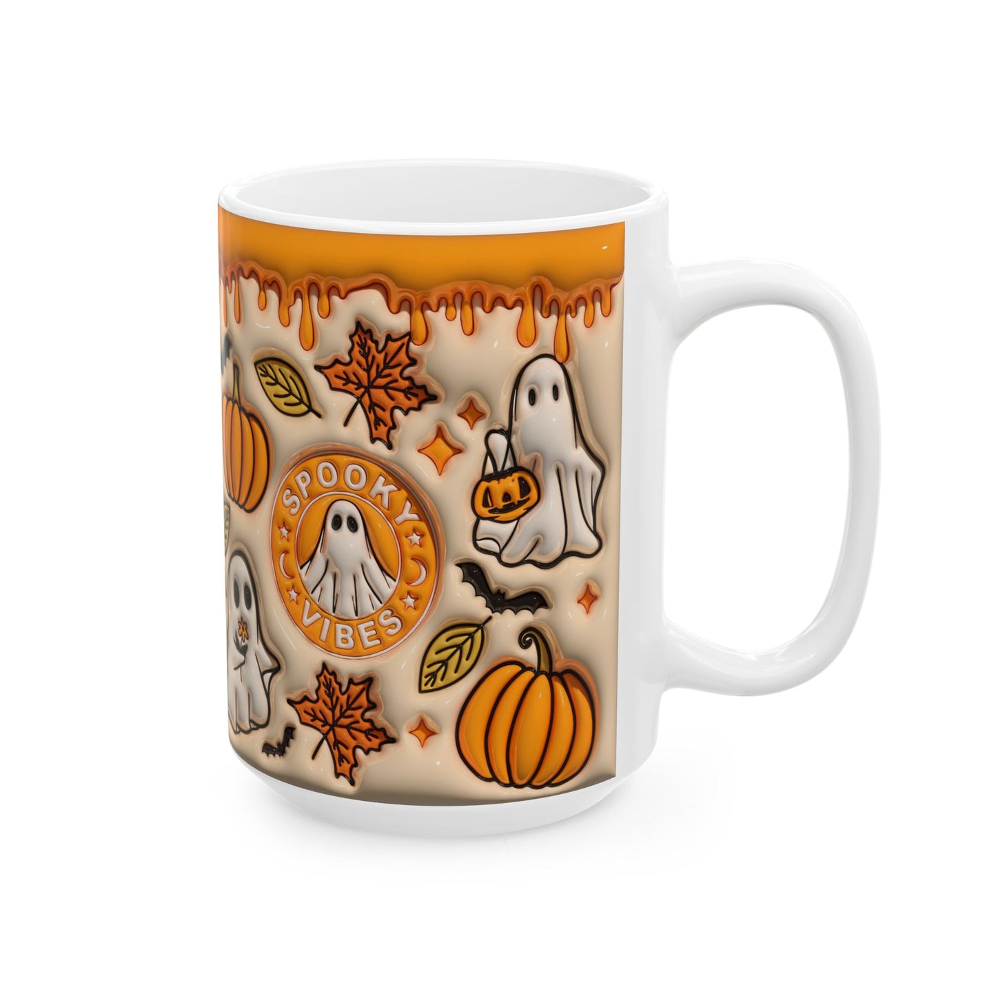 15oz. Spooky Vibes Orange Mug Looks raised\3D but is not.