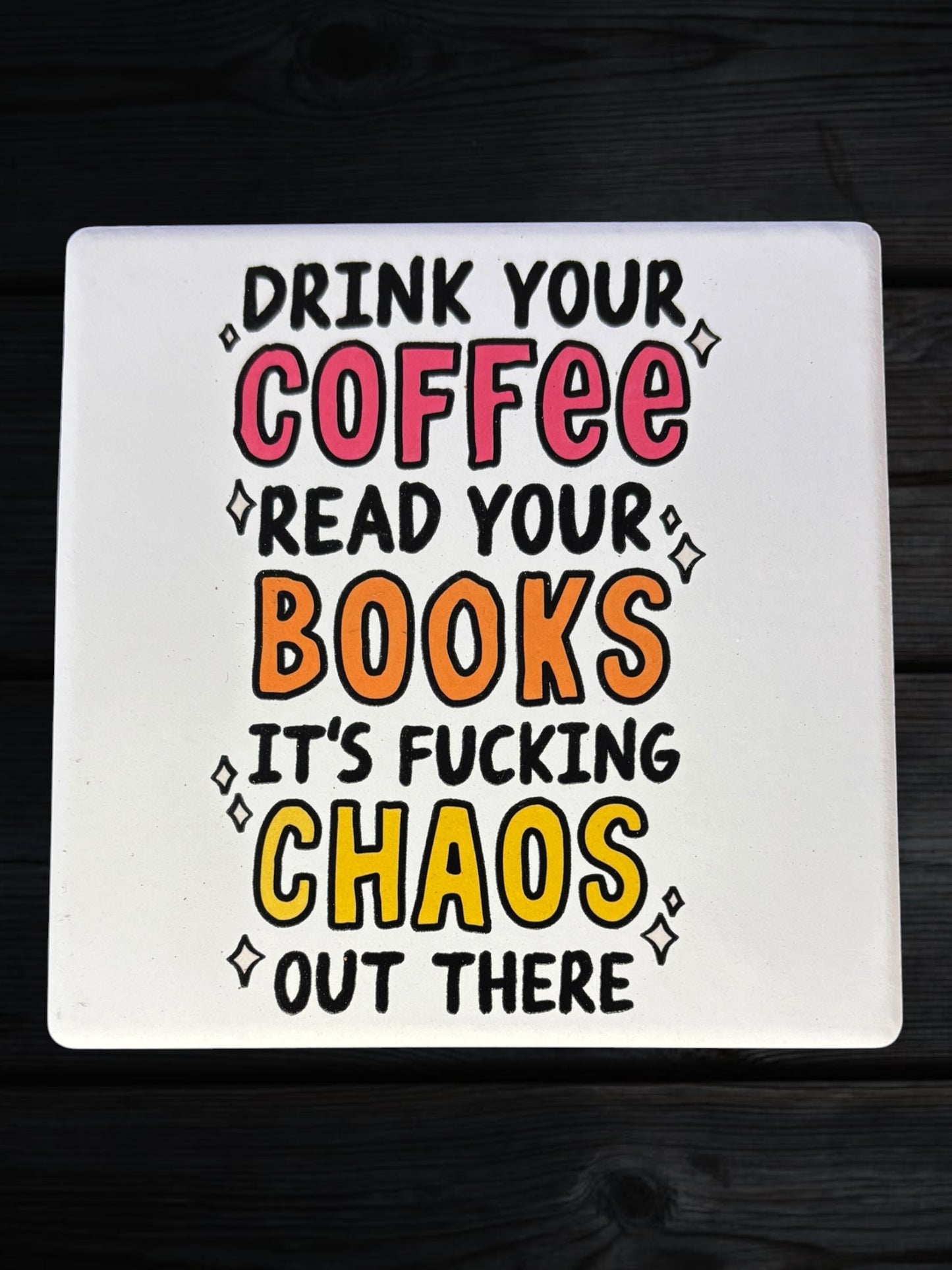 Coffee Books Chaos ceramic coaster