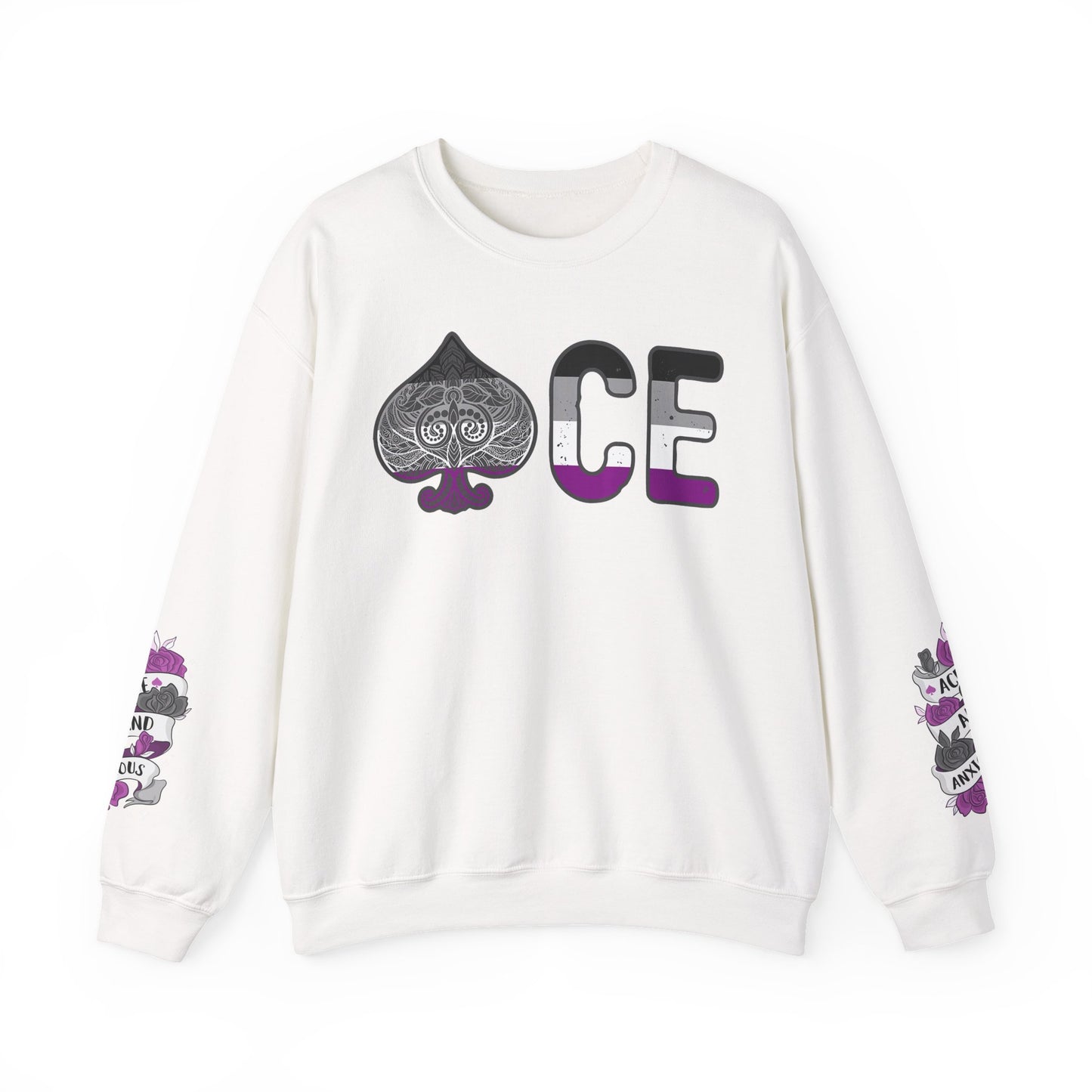 *Sleeve and Front Designs* Crewneck Sweatshirt - ACE (and anxious) LGBTQA+
