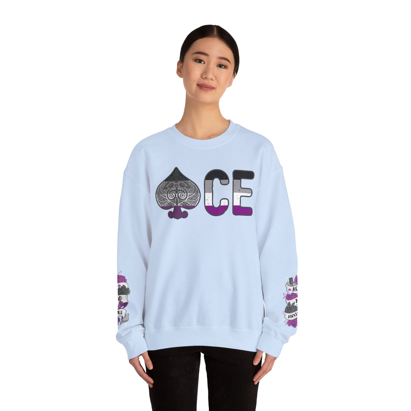 *Sleeve and Front Designs* Crewneck Sweatshirt - ACE (and anxious) LGBTQA+