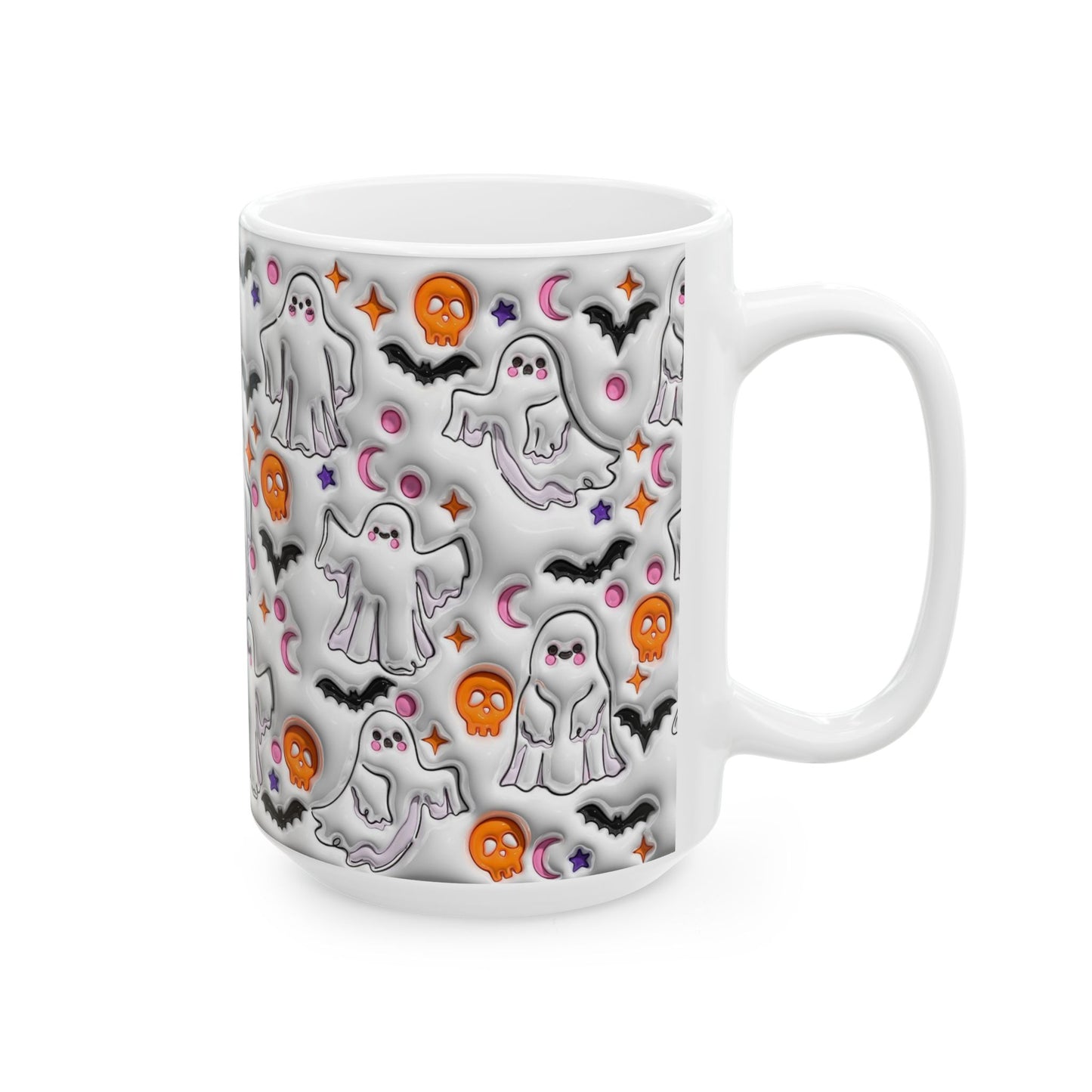 15oz. Ghosts and Bats Coffee Cup, Looks raised\3D but is not.