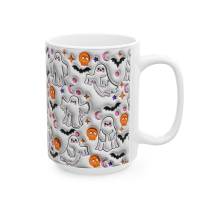 15oz. Ghosts and Bats Coffee Cup, Looks raised\3D but is not.