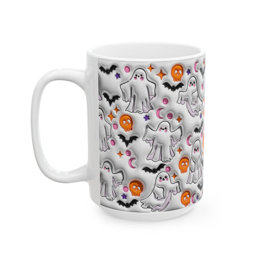 15oz. Ghosts and Bats Coffee Cup, Looks raised\3D but is not.