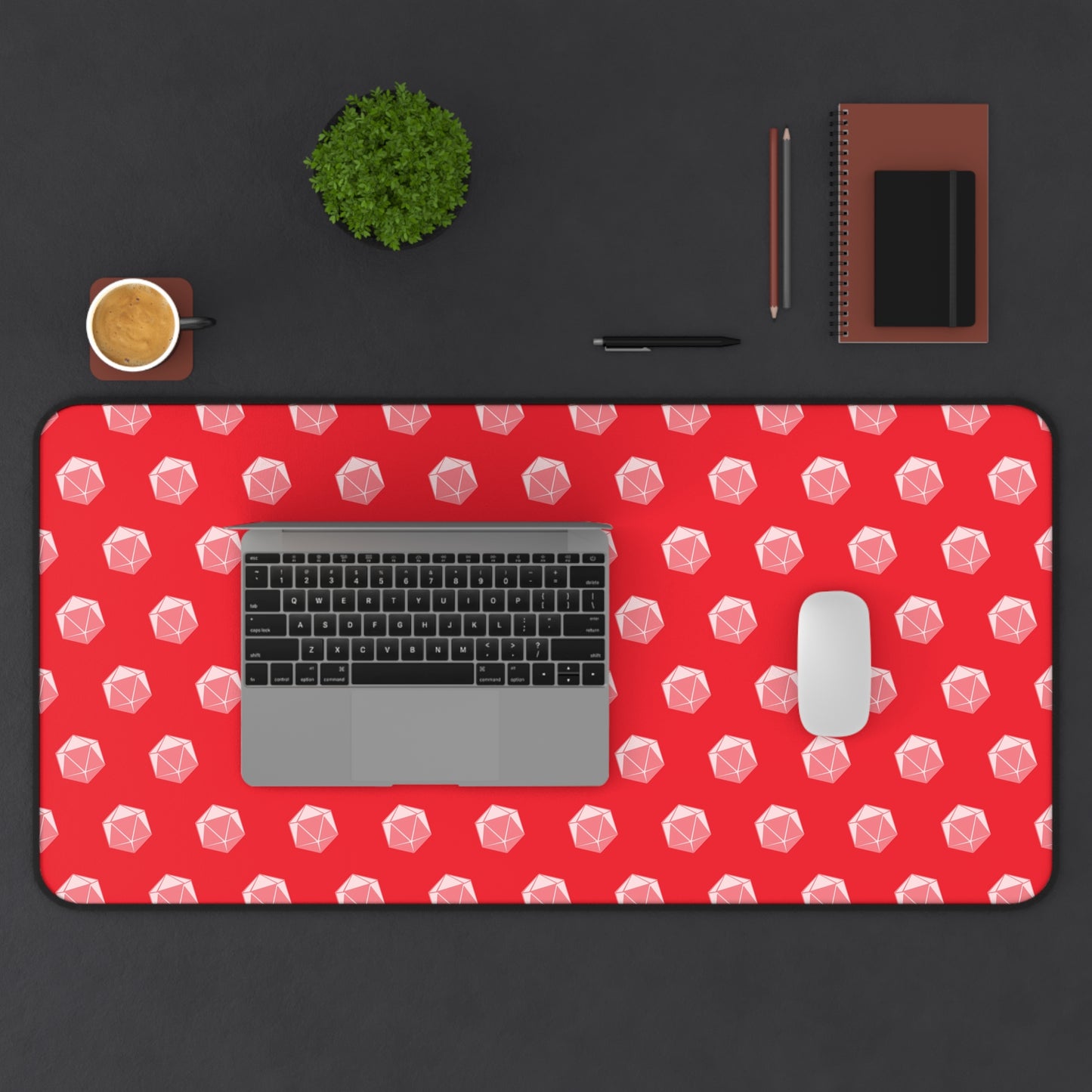 Red D20 Themed Desk Mat