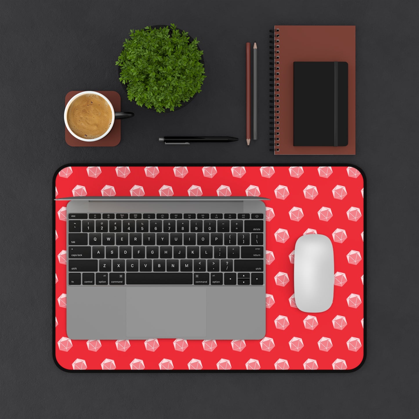 Red D20 Themed Desk Mat