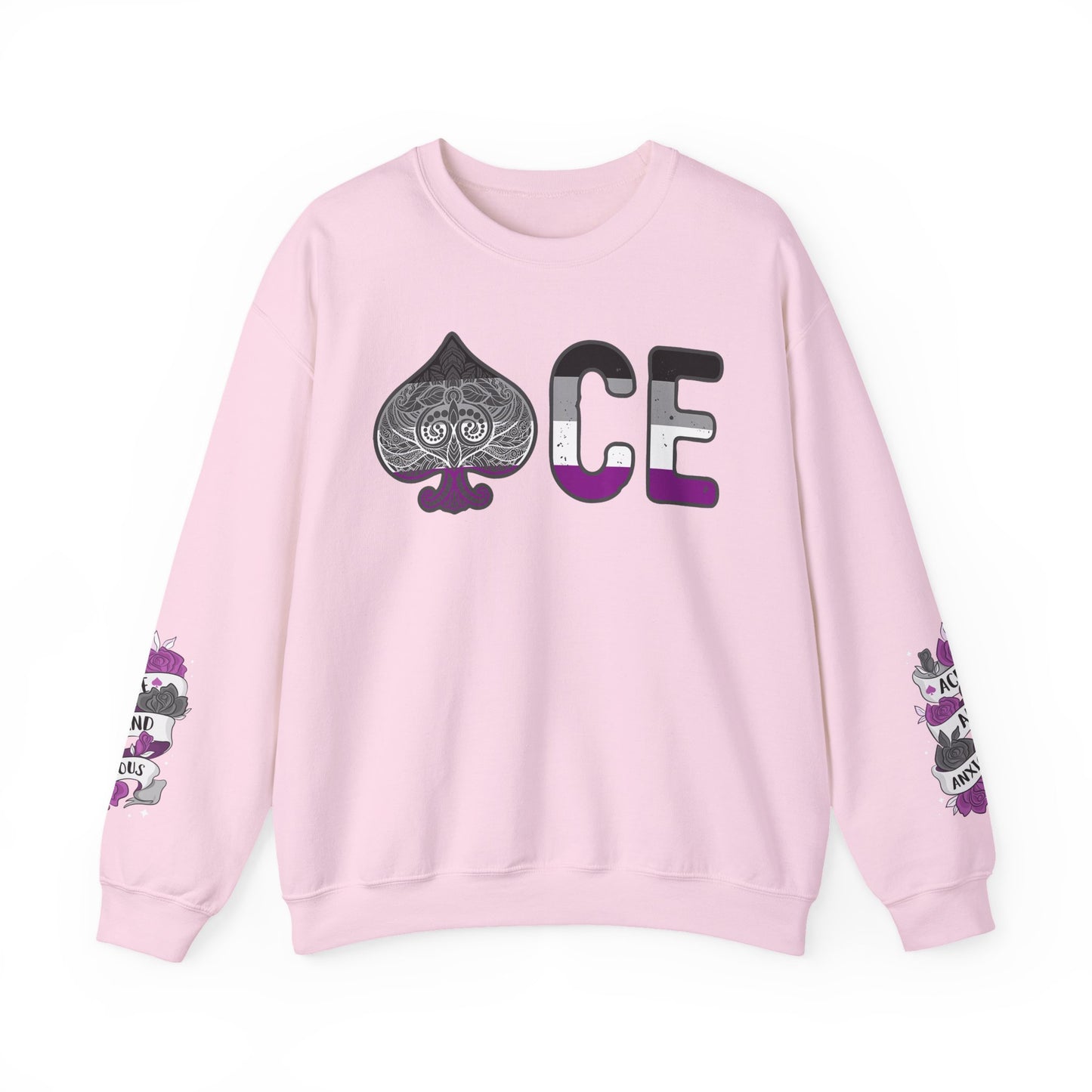 *Sleeve and Front Designs* Crewneck Sweatshirt - ACE (and anxious) LGBTQA+