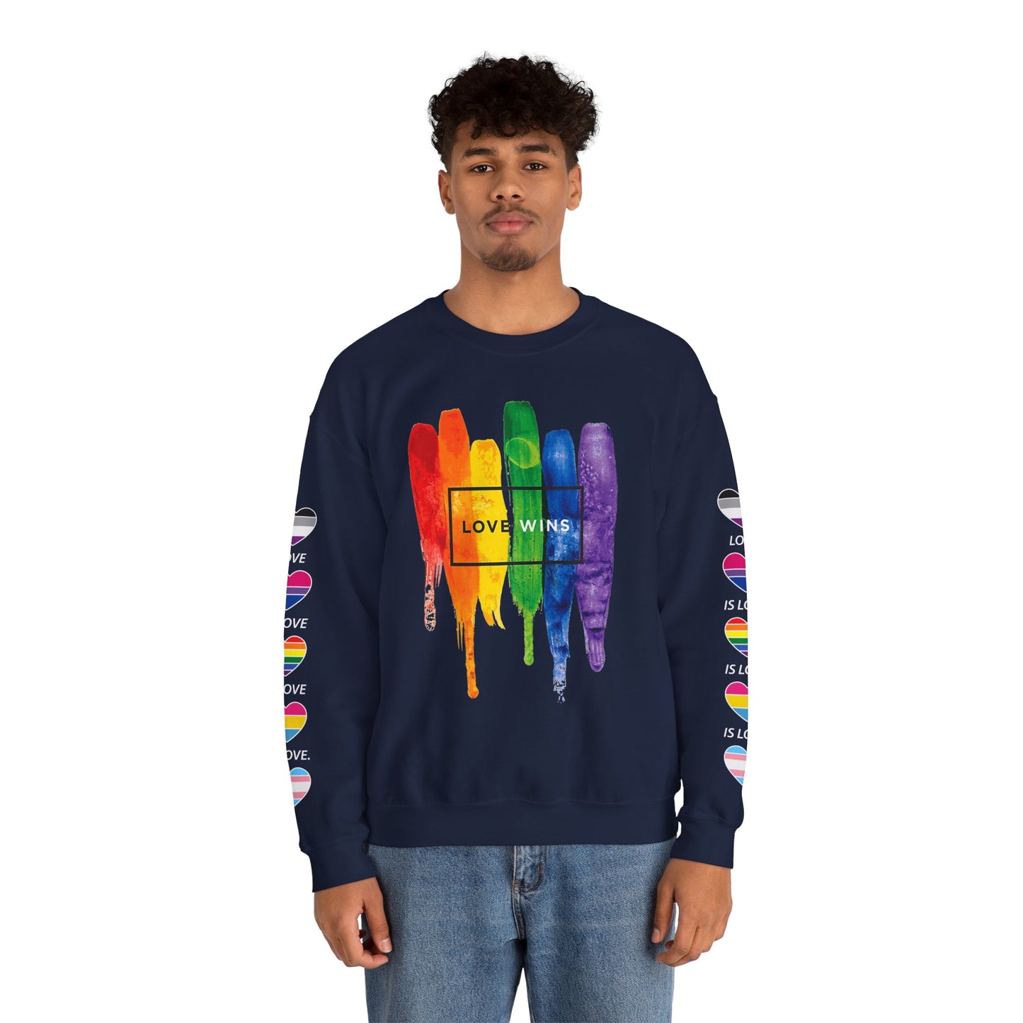 *Sleeve and Front Designs* Crewneck Sweatshirt - Love Wins LGBTQA+