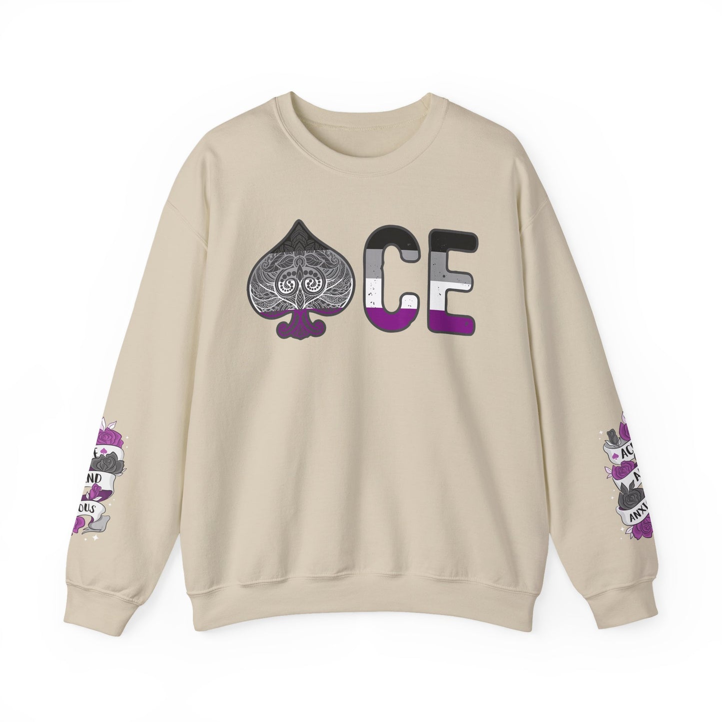 *Sleeve and Front Designs* Crewneck Sweatshirt - ACE (and anxious) LGBTQA+