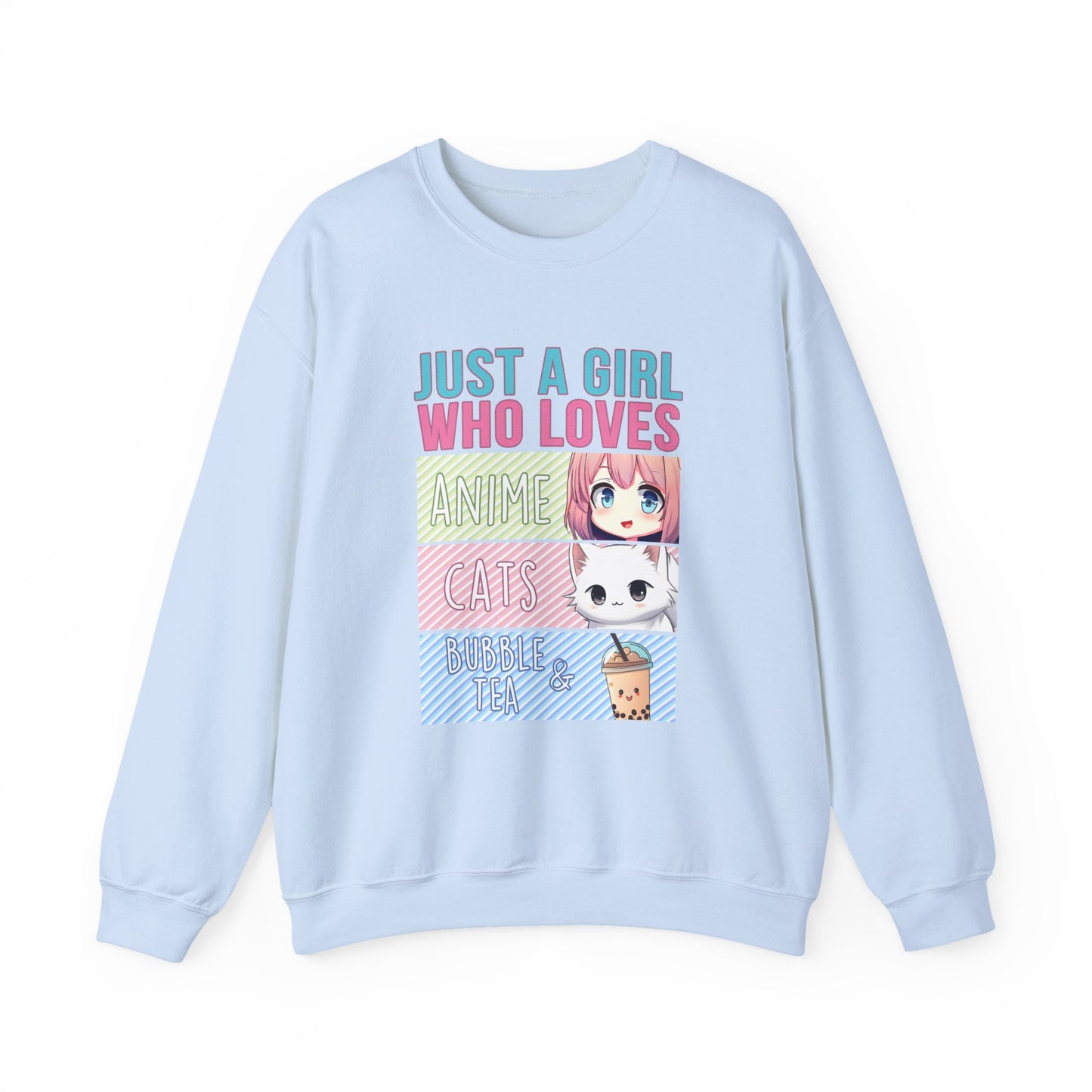 Crewneck Sweatshirt - Girl Anime, Bubble Tea, Cats