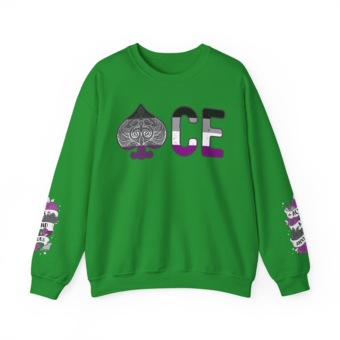 *Sleeve and Front Designs* Crewneck Sweatshirt - ACE (and anxious) LGBTQA+