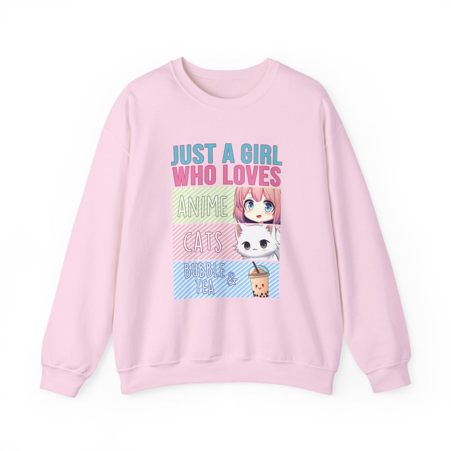 Crewneck Sweatshirt - Girl Anime, Bubble Tea, Cats