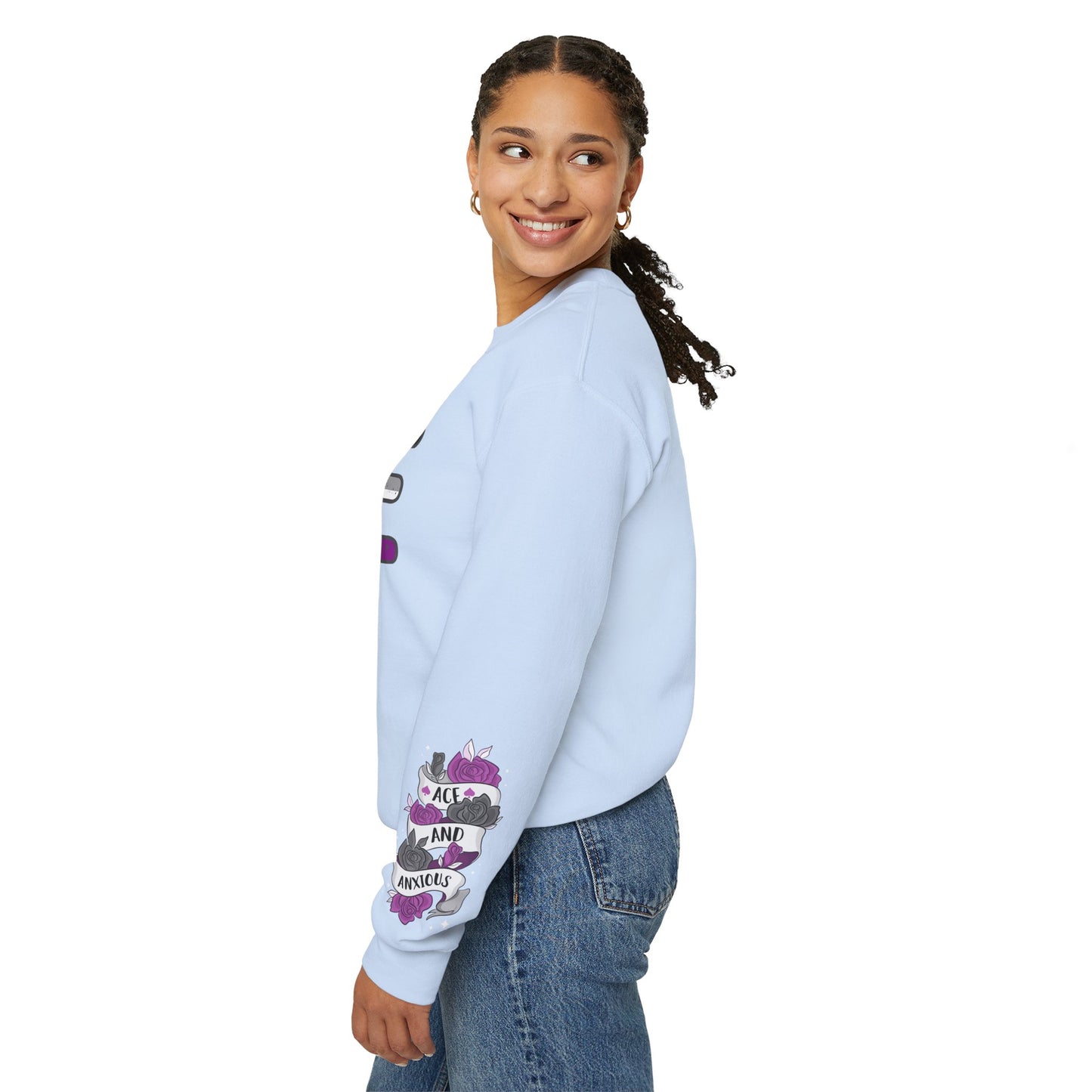 *Sleeve and Front Designs* Crewneck Sweatshirt - ACE (and anxious) LGBTQA+