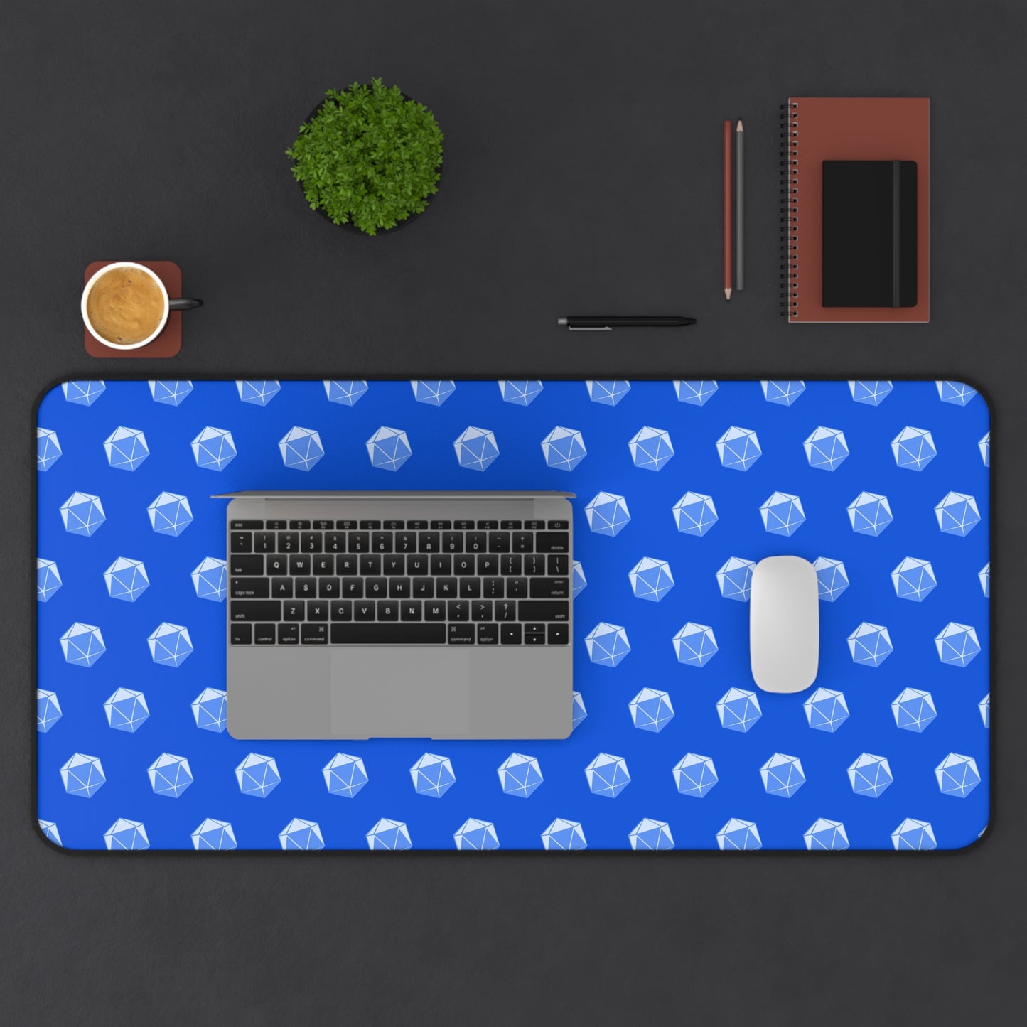Blue D20 Themed Desk Mat