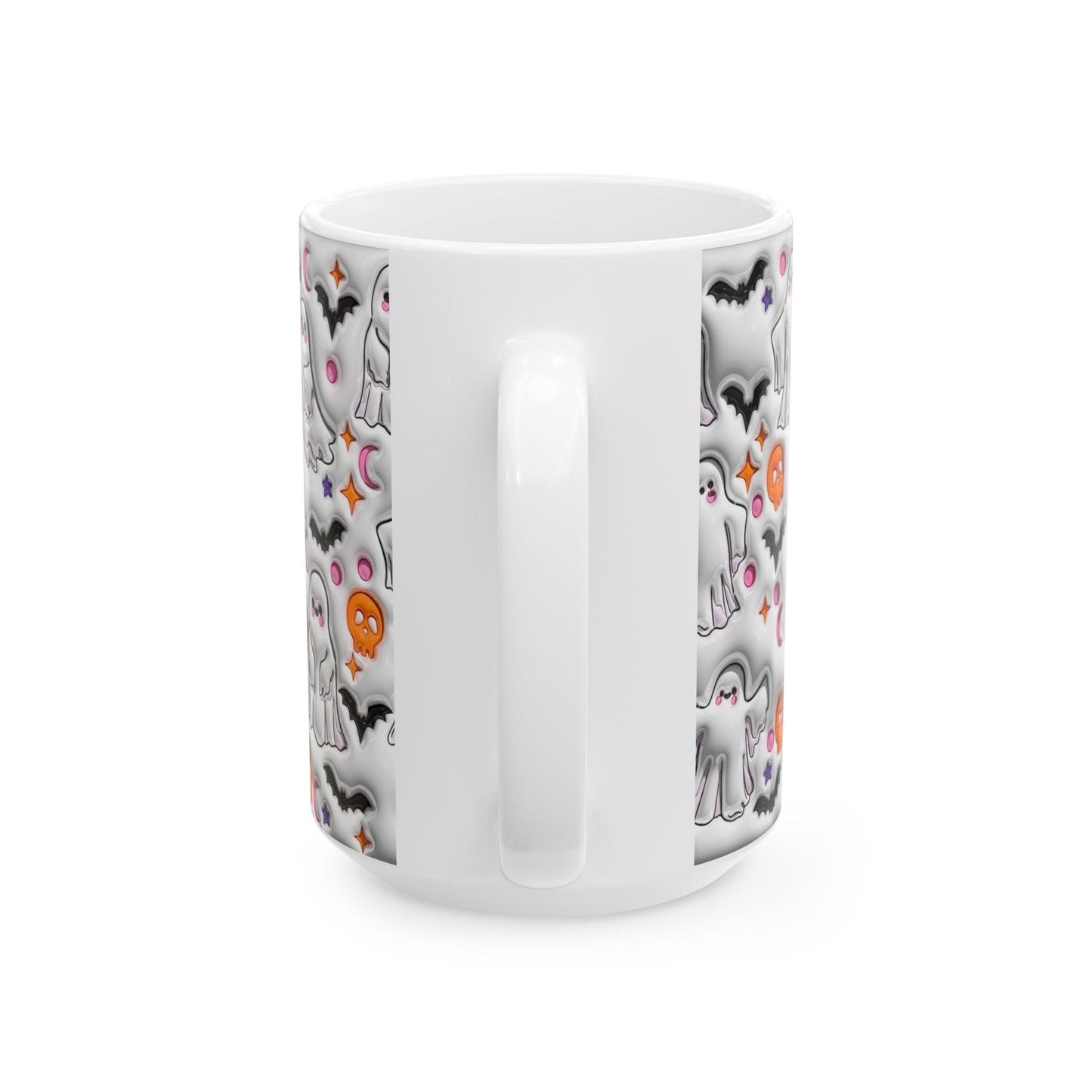 15oz. Ghosts and Bats Coffee Cup, Looks raised\3D but is not.