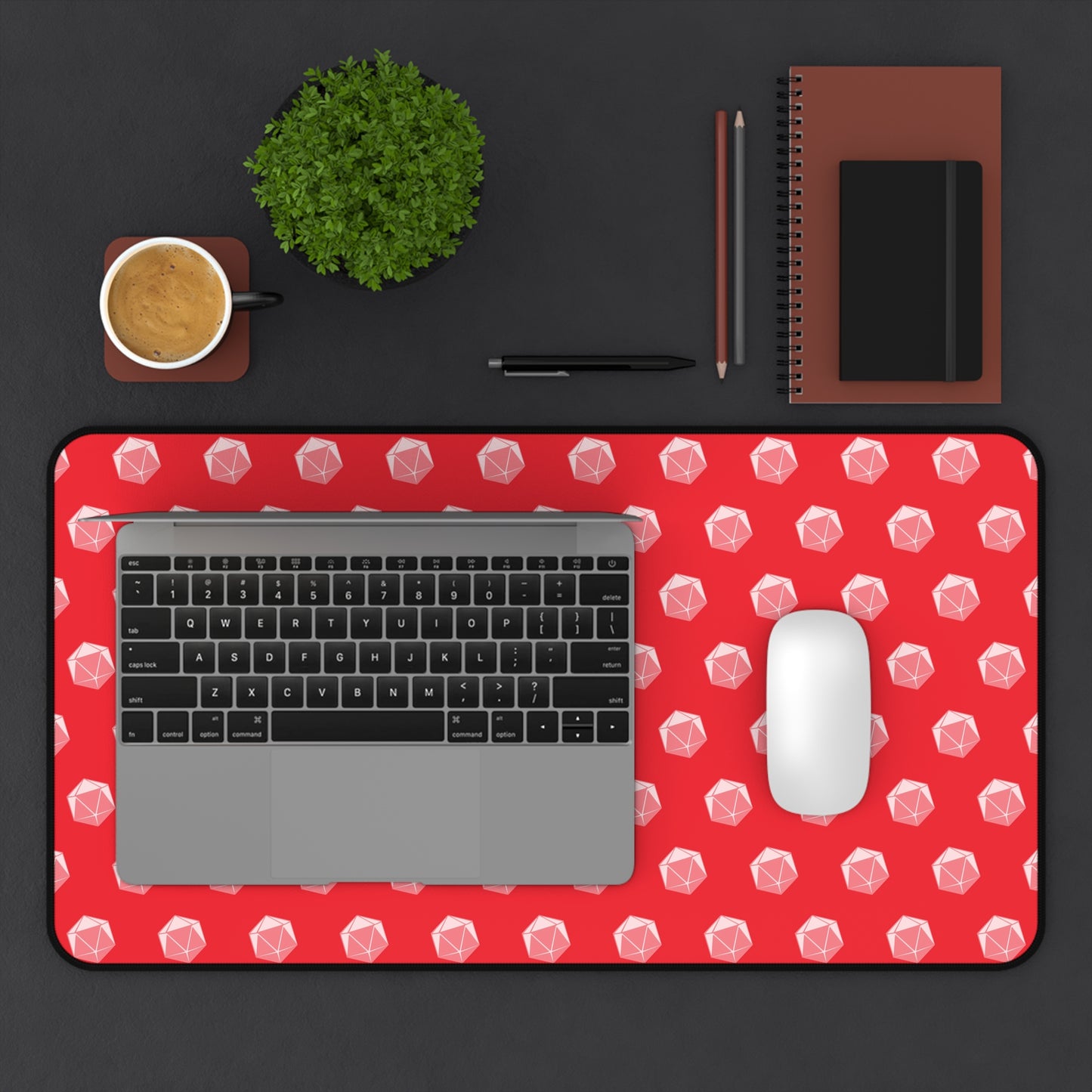 Red D20 Themed Desk Mat