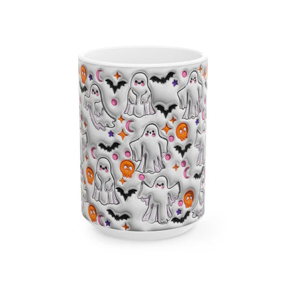 15oz. Ghosts and Bats Coffee Cup, Looks raised\3D but is not.