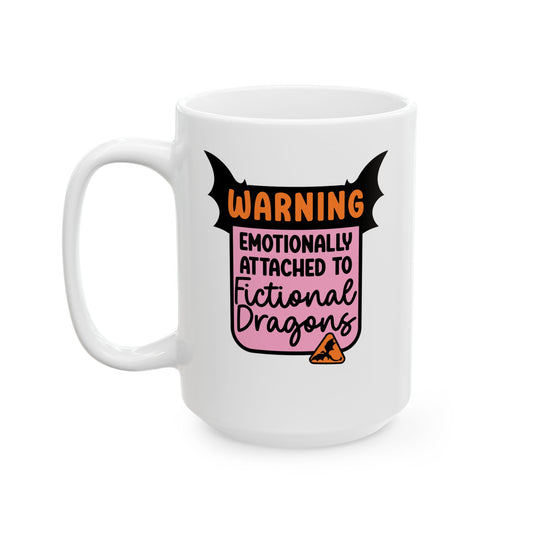 15oz Warning attached to dragons Mug