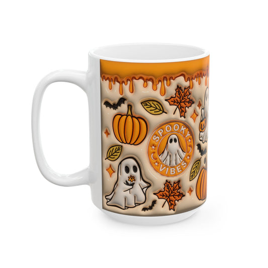 15oz. Spooky Vibes Orange Mug Looks raised\3D but is not.