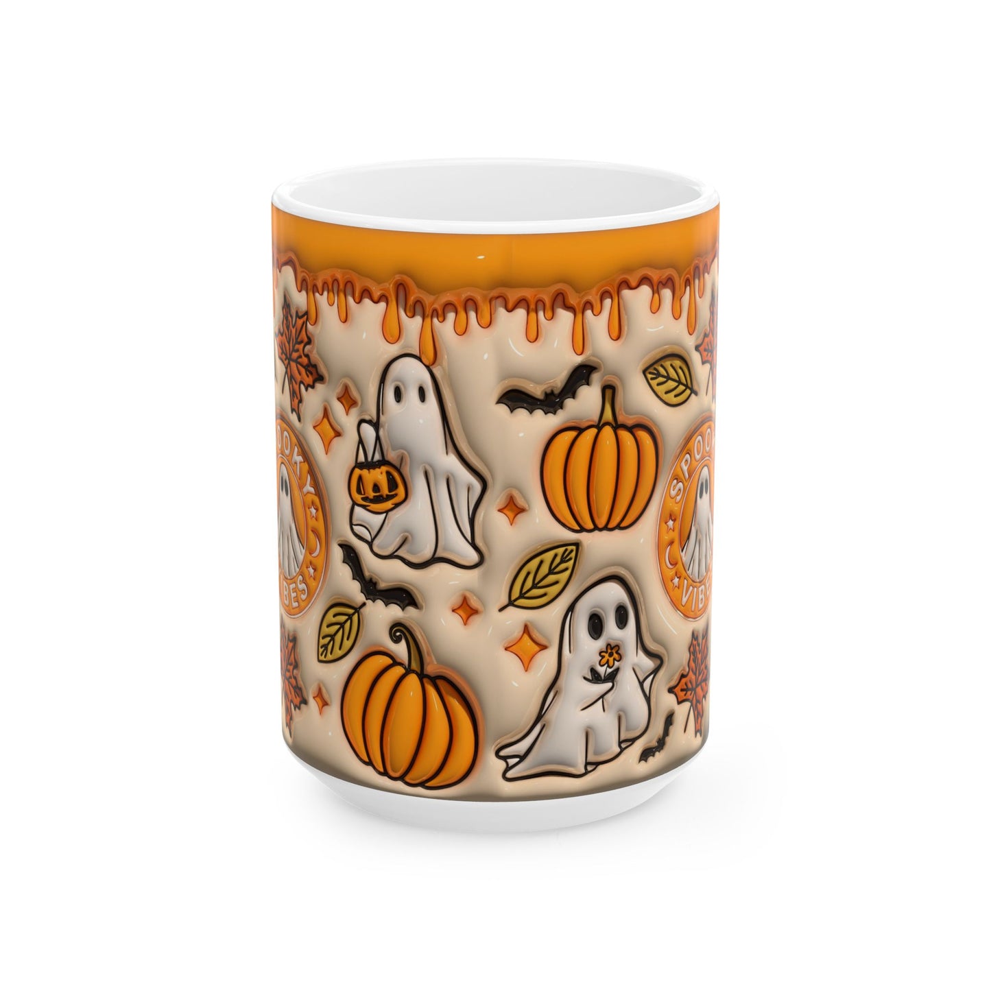 15oz. Spooky Vibes Orange Mug Looks raised\3D but is not.