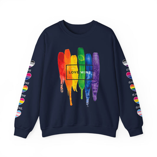 *Sleeve and Front Designs* Crewneck Sweatshirt - Love Wins LGBTQA+