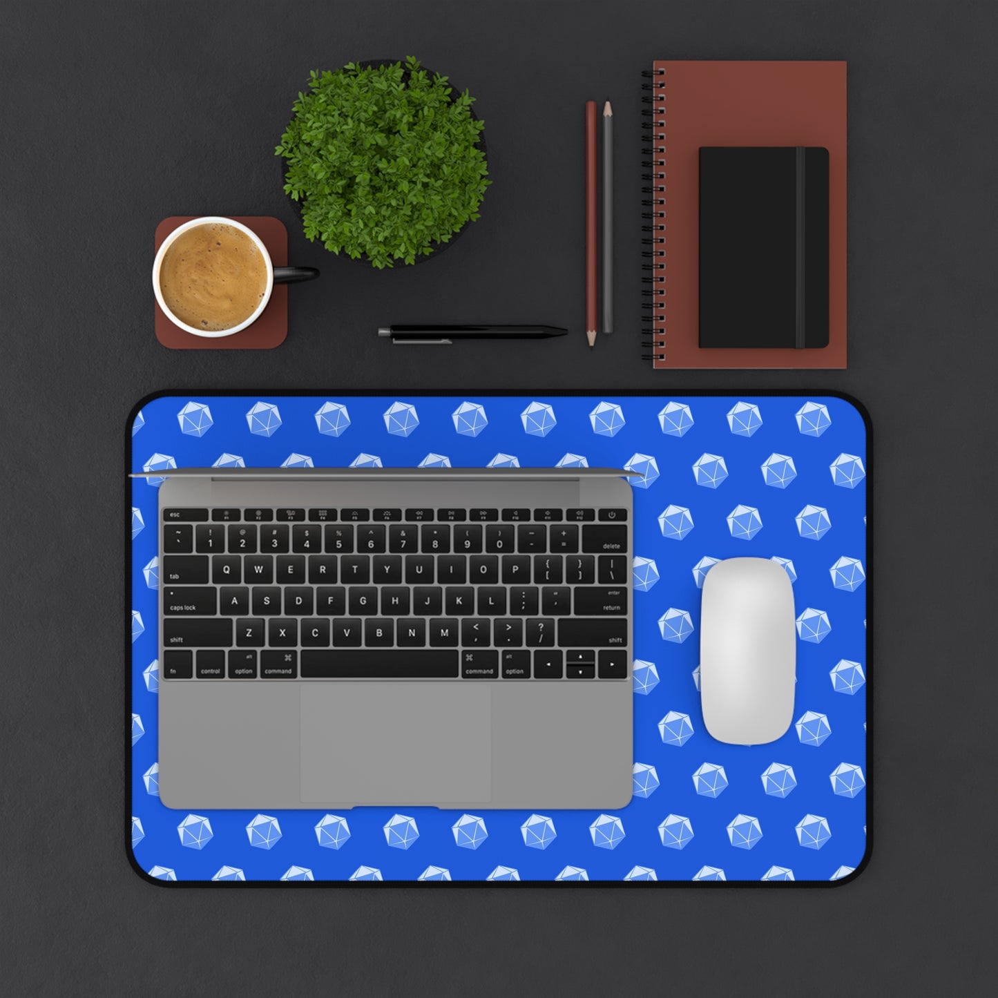 Blue D20 Themed Desk Mat