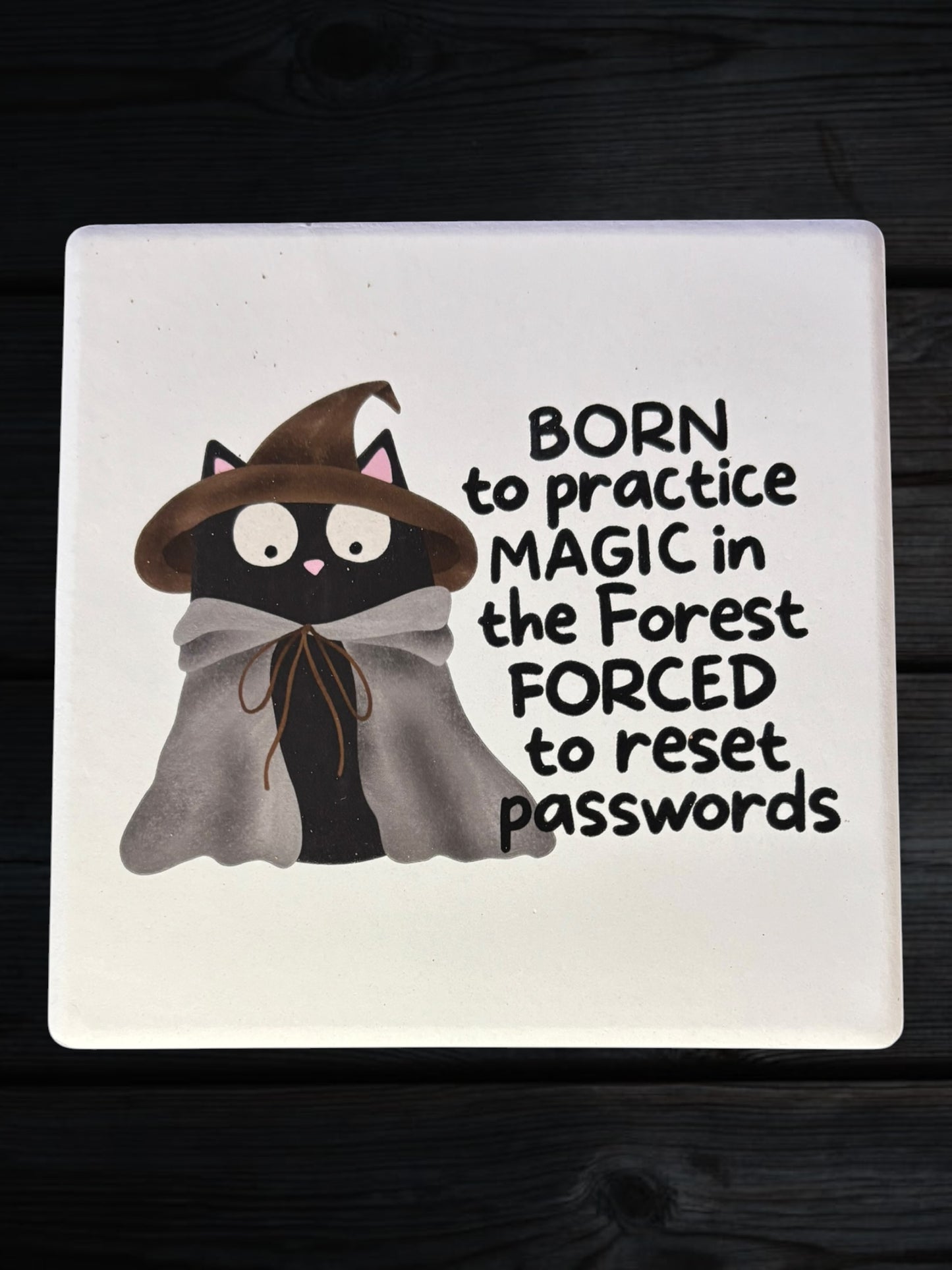Born to practice magic forced to reset passwords cat ceramic coaster