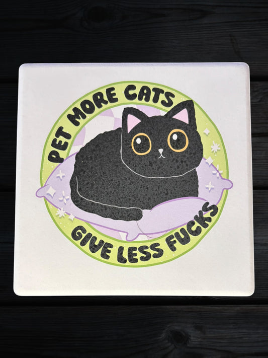 Pet More Cats ceramic coaster