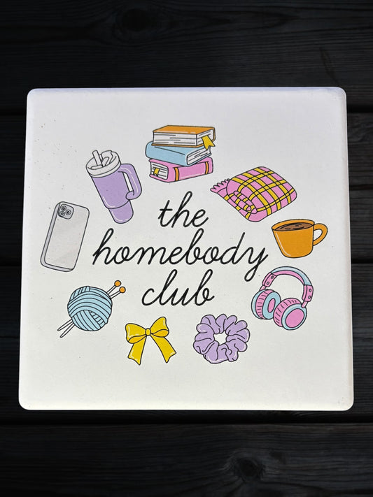 Homebody Club ceramic coaster
