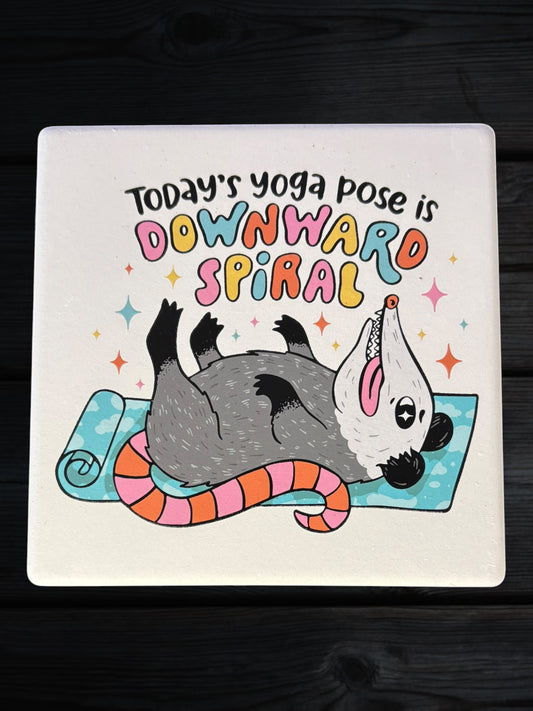 Downward Spiral Opossum ceramic coaster