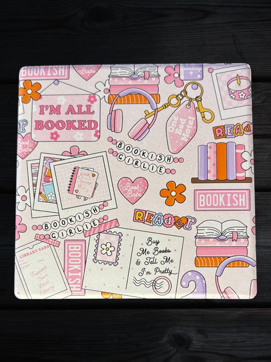 Pink Cozy Gamer ceramic coaster